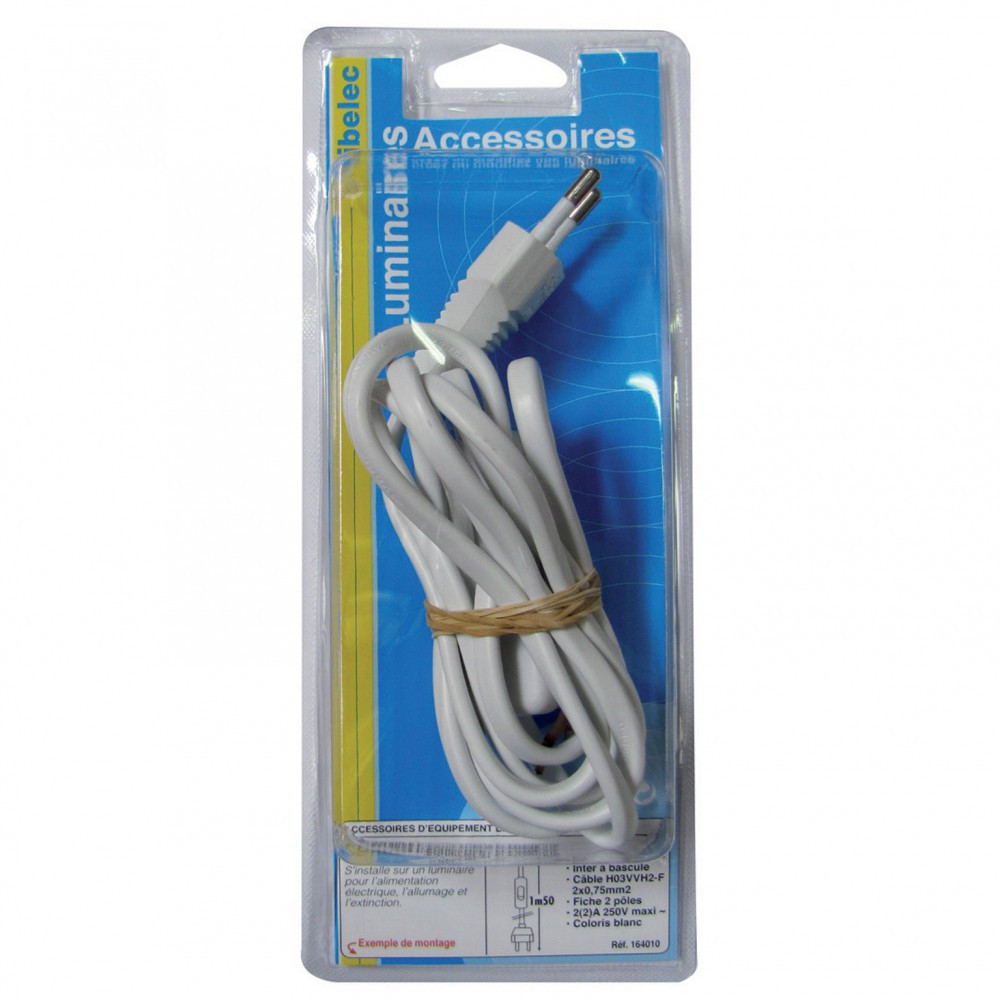 Cordon et interrupteur TIBELEC, plastique, blanc