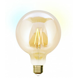 Ampoule led à filament ambré Globe 125 mm E27 806Lm  60W blancs variables, JEDI de marque Centrale Brico, référence: B6392300