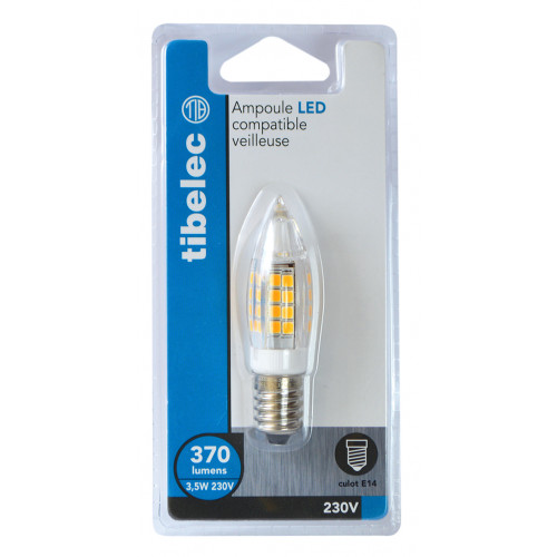 Ampoule led flamme E14 350 Lm  28 W blanc chaud, TIBELEC - TIBELEC