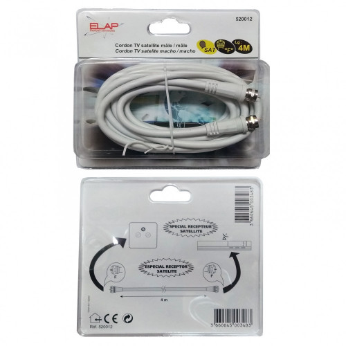 Câble satellite fiche F, Mâle/Mâle, blanc, 4m ELAP - Centrale Brico