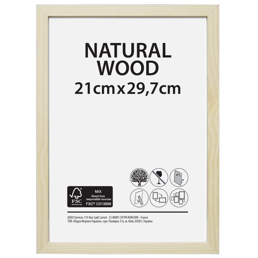 Cadre Brut, l.21 x H.29.7 cm, bois naturel