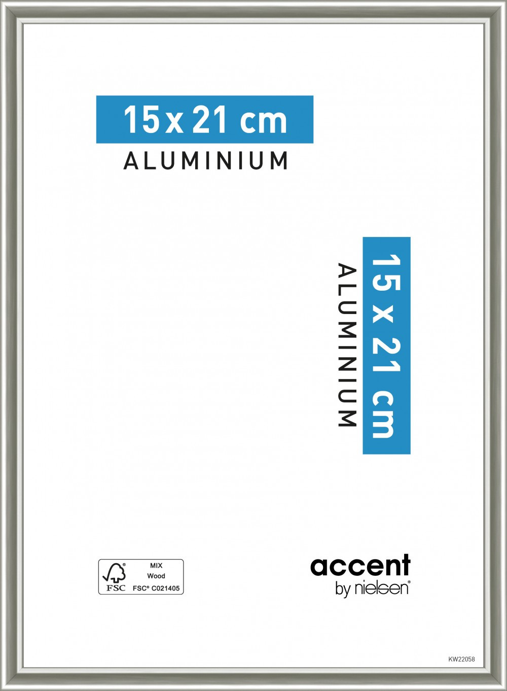 Cadre Accent, l.15 x H.20 cm, aluminium argent