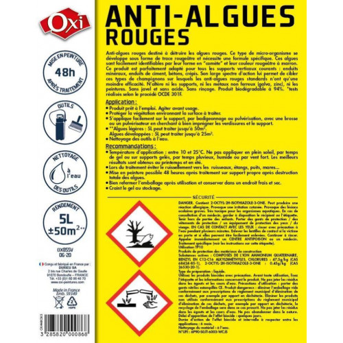 Traitement façade OXYTOL, 5 L Spécial Algues-rouges - OXI