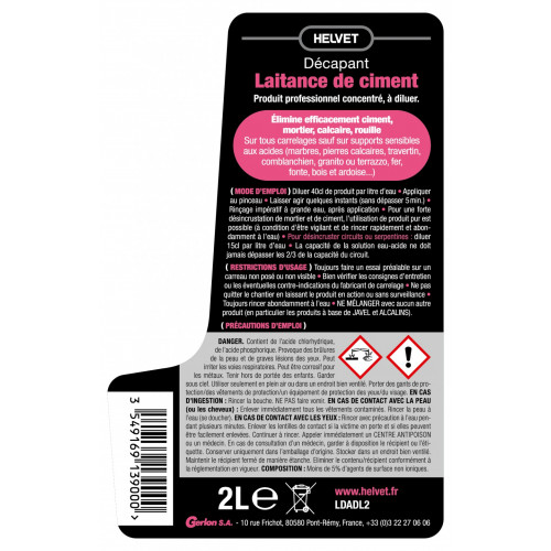 Décapant laitance de ciment laitance de ciment HELVET, 2 l - HELVET