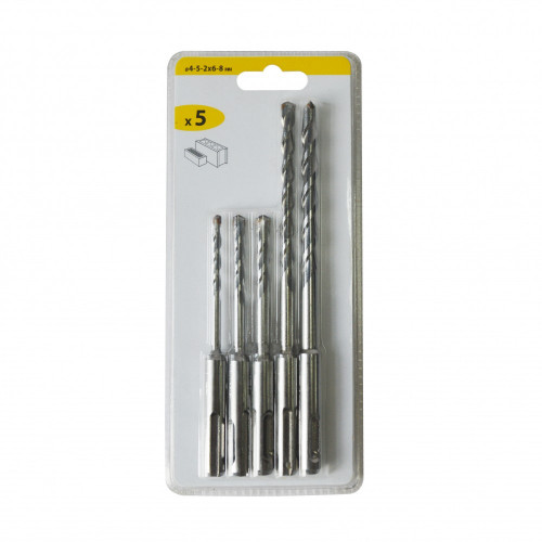 Set de 5 forets SDS-plus pour béton, Diam.3-4-5-6-8 mm - Centrale Brico