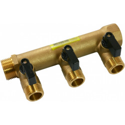 Collecteur MF 20/27 - 3 départs + vannes à compression laiton M 15 X 21 de marque Centrale Brico, référence: B6448300