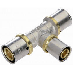 Raccord Té réduit à sertir laiton D.16 pour tube en multicouche - QUICK PLOMBERIE