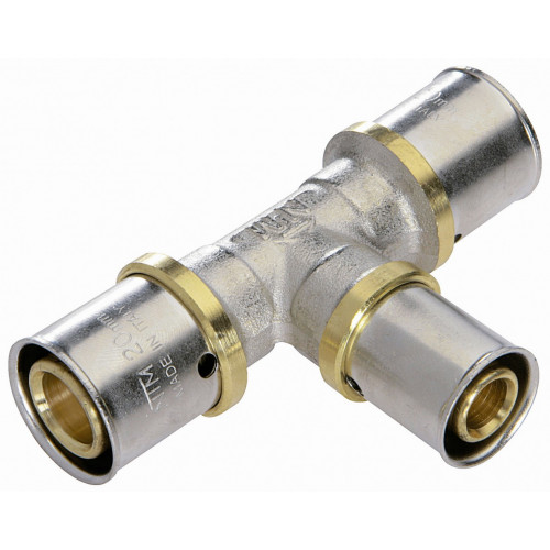 Raccord Té réduit à sertir laiton D.16 pour tube en multicouche - QUICK PLOMBERIE