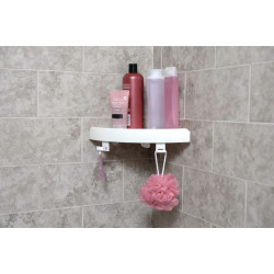 Etagère de bain / douche d'angle bouton poussoir, blanche, Snap up shelf de marque Centrale Brico, référence: B6485100