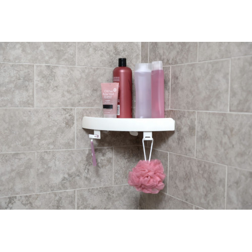 Etagère de bain / douche d'angle bouton poussoir, blanche, Snap up shelf - Centrale Brico