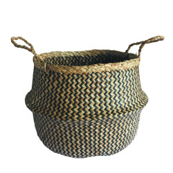 Panier en jonc de mer, cloche, Ethno zigzag, black n°0 - Centrale Brico