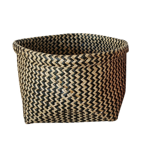 Panier en jonc de mer, Ethno zigzag, black n°0 - Centrale Brico