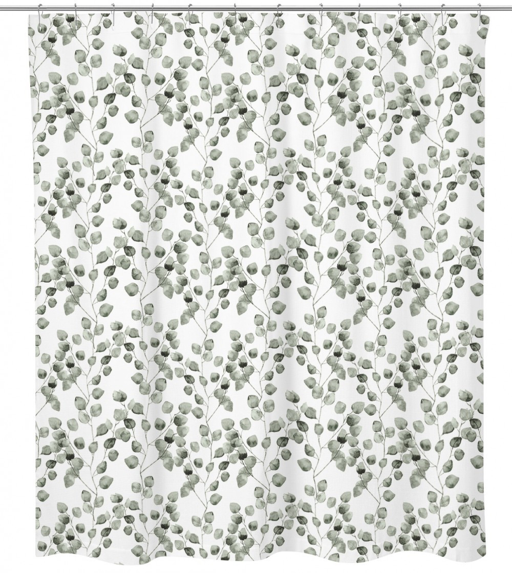 Rideau de douche en textile blanc/vert l.180 x H.200 cm, Ninon