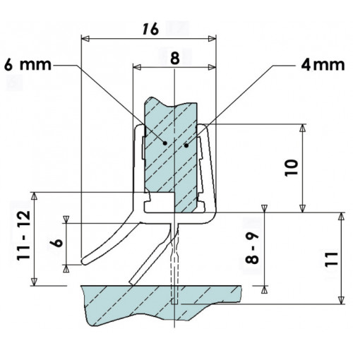 Joint d'étanchéité longue lèvre translucide, L.100 cm pour verre Ep. 4 à  6mm