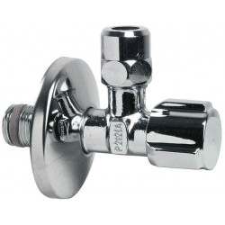 Robinet d'arrêt à visser laiton M 12 x 17 pour tube en cuivre+ rosace de marque Centrale Brico, référence: B6519100