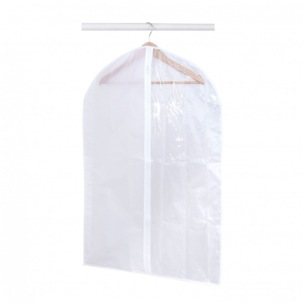 Housse à vêtements courte plastique blanc, H.90 x l.60 x P.60 cm