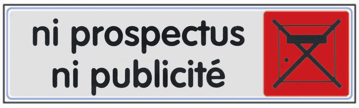 Plaque 170x45mm plexi couleur NI PROSPECTUS NI PUBLICITE sur carte - vue 2
