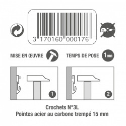 Lot 3 crochets béton GM pointe 15 mm pour tableaux et cadres LE CROCHET FRANCAIS - LE CROCHET FRANÇAIS