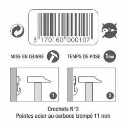 Lot 3 crochets béton pointe courte 11 mm tableaux et cadres LE CROCHET FRANCAIS - Centrale Brico