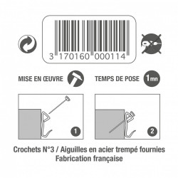 Lot de 5 crochets et aiguilles tableau lourd LE CROCHET FRANCAIS L.34 x l.23 mm - LE CROCHET FRANÇAIS