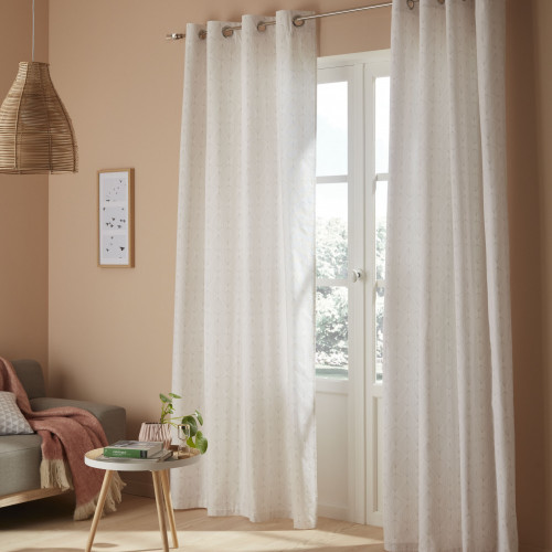 Rideau tamisant, coton, Diams blanc et gris l.140 x H.260 cm - Centrale Brico