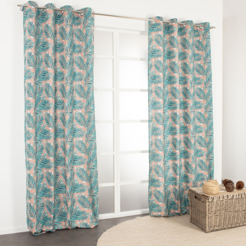 Rideau tamisant, Naho rose et vert l.135 x H.260 cm - Centrale Brico