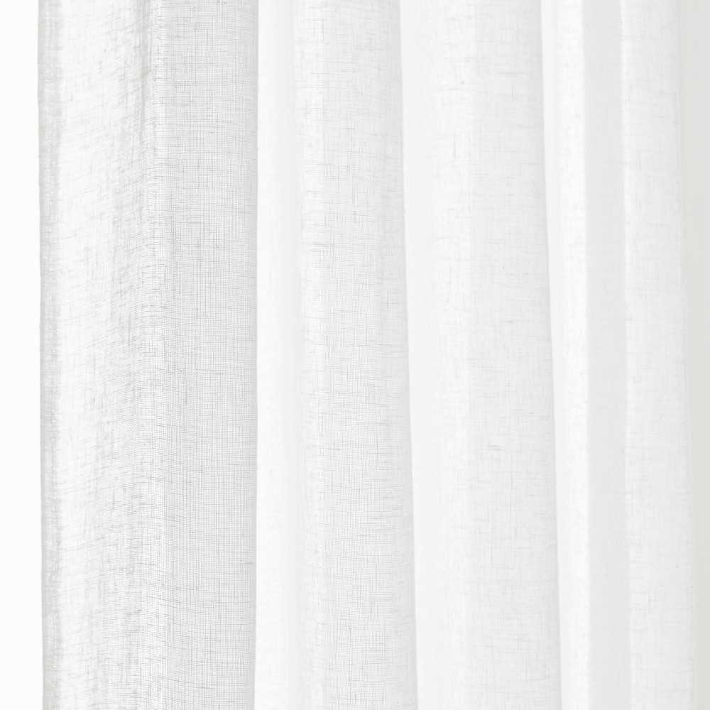 Voilage Naturel Lin/Polyster Vert D'Eau 150x240cm - Œillets Canon De Fusil - Tissé En France - Semi-Transparent