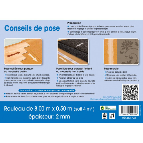 SDL Rouleau isolant liège mur / sol SDL l.0.5 x L.8 m x Ep.2 mm