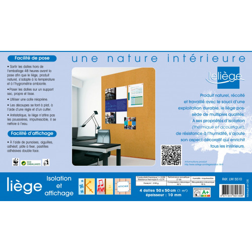 Carton de 4 plaques liège mur et plafond SDL l.0.5 x L.0.5 m x Ep.10 mm - SDL