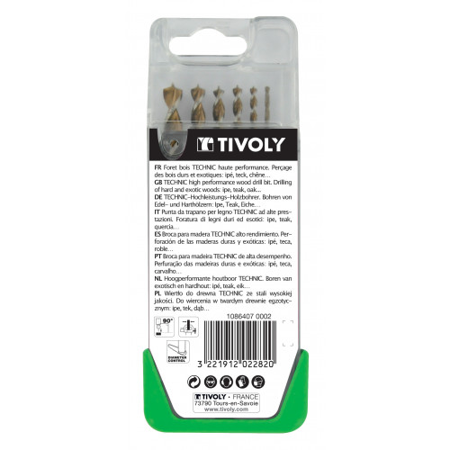 Lot de 5 forets technic bois, Diam.3 à 8 mm TIVOLY 10863970016 - TIVOLY