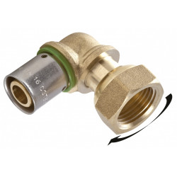 Raccord coudé avec écrou libre à sertir laiton F 15 x 21 pour tube en per de marque QUICK PLOMBERIE, référence: B6674700