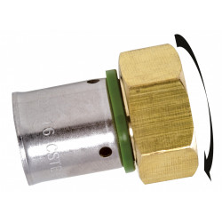 Raccord droit avec écrou libre à sertir laiton F 20 x 27 pour tube en per de marque QUICK PLOMBERIE, référence: B6675300