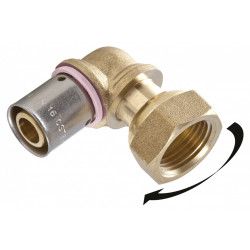 Raccord coudé avec écrou libre à sertir laiton F 15 x 21 pour tube en per de marque QUICK PLOMBERIE, référence: B6675800