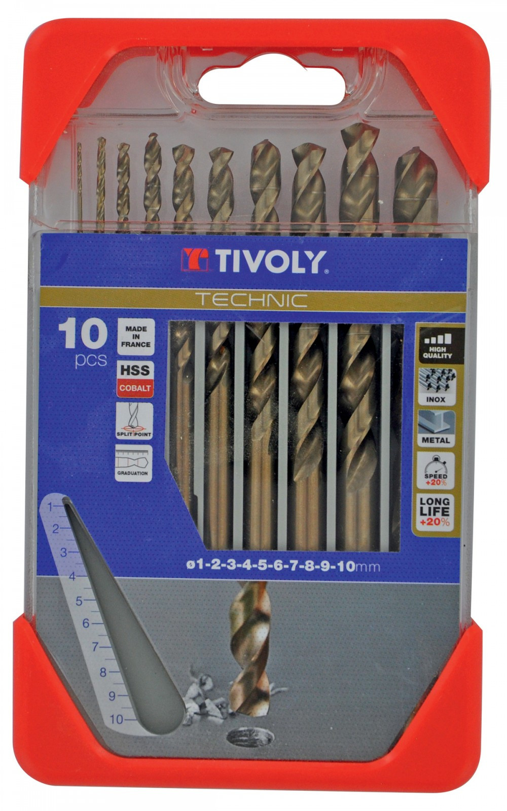 Coffret 10 forets technic métal Diam.1 à 10 mm TIVOLY 114685f0001