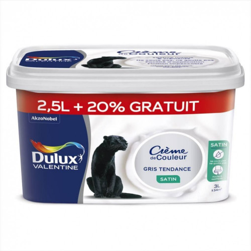 Peinture mur, Crème de couleur gris tendance satiné 3 L - DULUX VALENTINE - DULUX VALENTINE