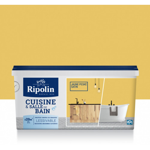 Peinture mur Cuisine et salle de bain RIPOLIN jaune peské satiné 2 l - RIPOLIN