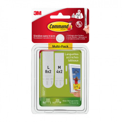 Lot de 24 languettes adhésives 8m + 16l COMMAND, blanc - COMMAND