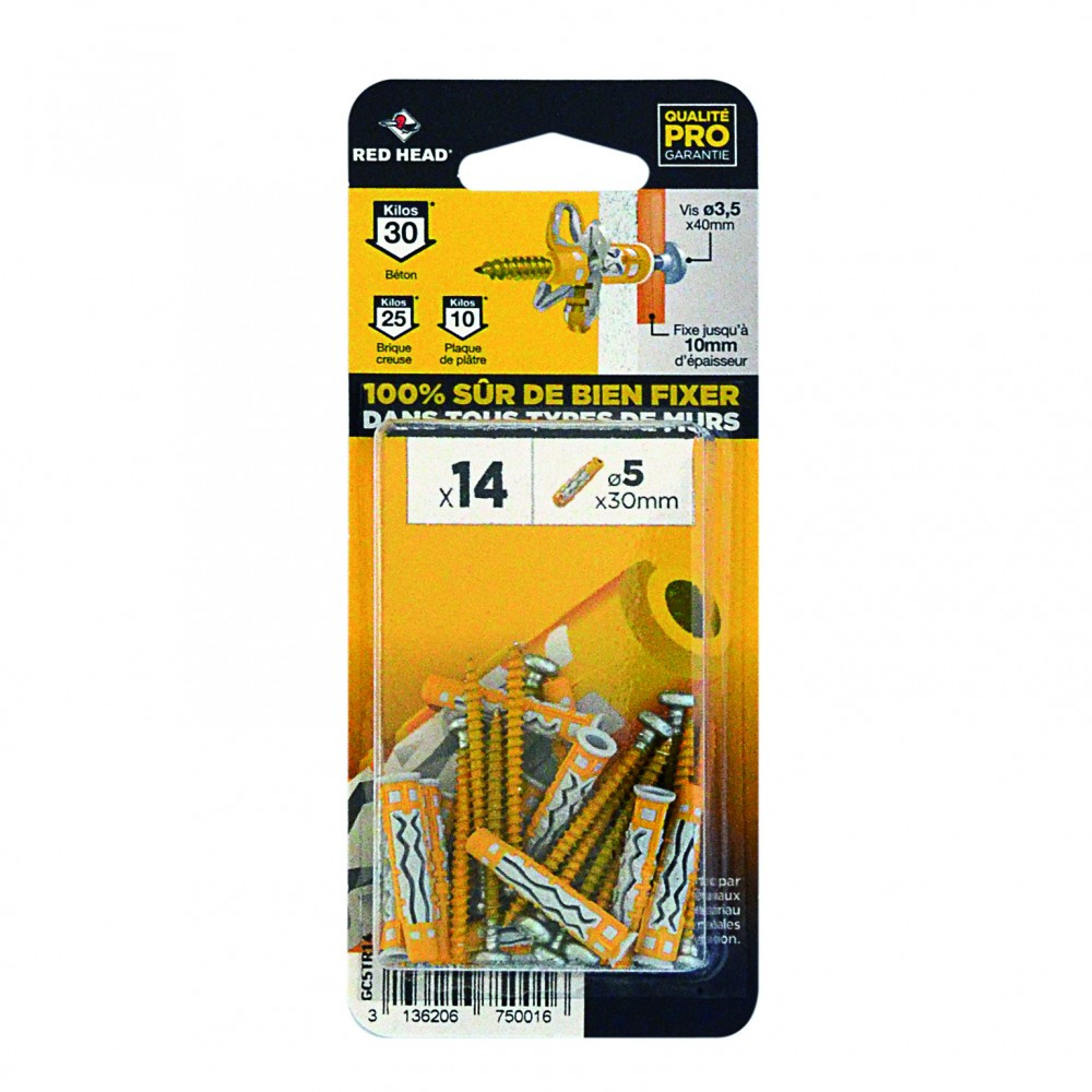 Lot de 14 chevilles et vis couleur HEAD Diam.5 mm x .30 mm - vue 2