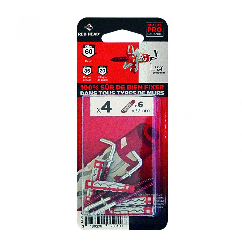 Chevilles et gonds HEAD Lot de 4 Diam.6 mm Longueur 37 mm Couleur