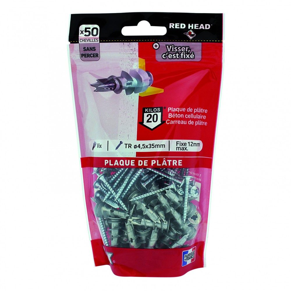 Lot de 50 chevilles et vis à visser vix VXTRDP50 HEAD