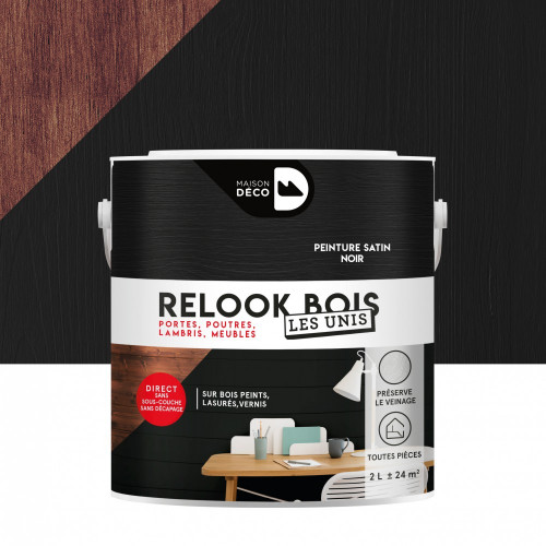 Lasure intérieurepoutre et lambris Relook bois MAISON DECO, noir satiné, 2 l - MAISON DECO