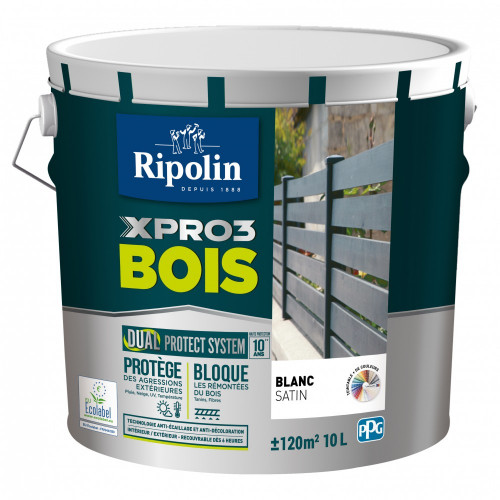 Peinture bois extérieur / intérieur Xpro3 RIPOLIN, blanc satiné 10 l - RIPOLIN