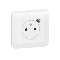 Prise avec terre et USB C, LEGRAND Mosaic, blanc de marque LEGRAND, référence: B6730100