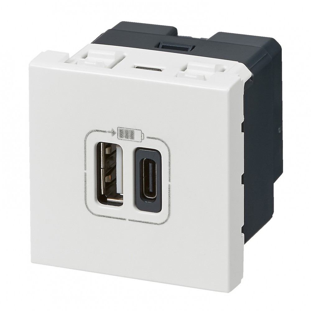 Prise double avec USB C et A, LEGRAND Mosaic, blanc