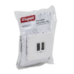 Prise double avec USB C et A, LEGRAND Mosaic, blanc - LEGRAND