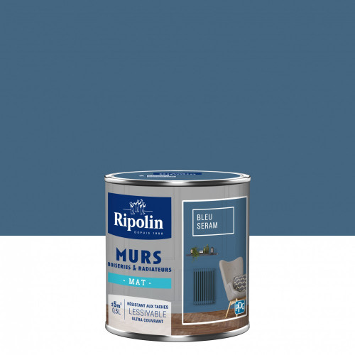 Peinture mur, boiserie, radiateur RIPOLIN bleu seram mat 0.5 l - RIPOLIN