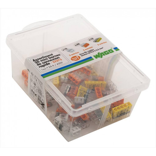 Assortiment de 50 minibornes automatiques, 2,5 mm² pour rigide WAGO - WAGO