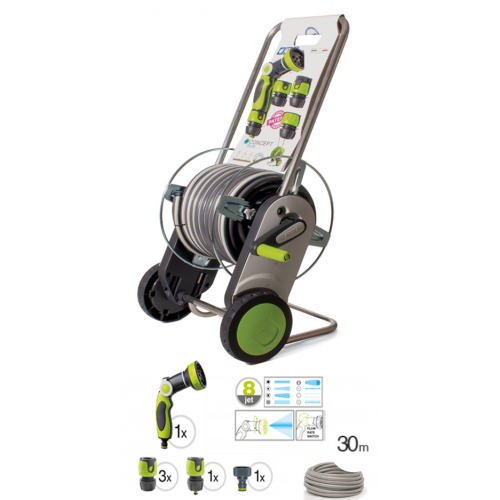 Dévidoir chariot sur roues en métal, équipé L.30 m GF - Centrale Brico