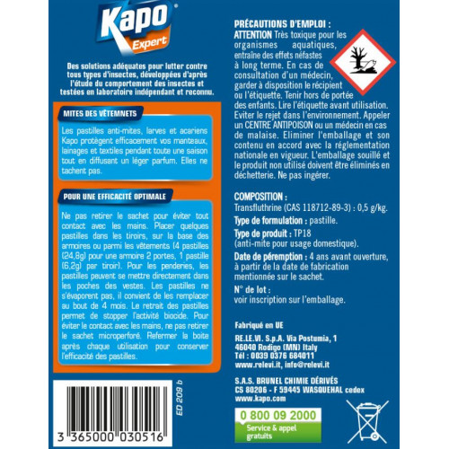 Boîte insecticide pour mites et larves KAPO, 20 pastilles - KAPO