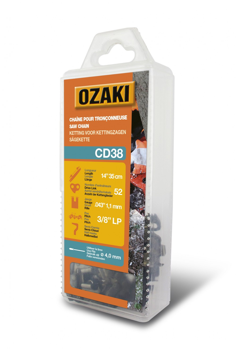 Chaîne de tronçonneuse OZAKI Sous coque semi carrée 38LP .043 11mm 52 entraîneurs E52 - vue 2